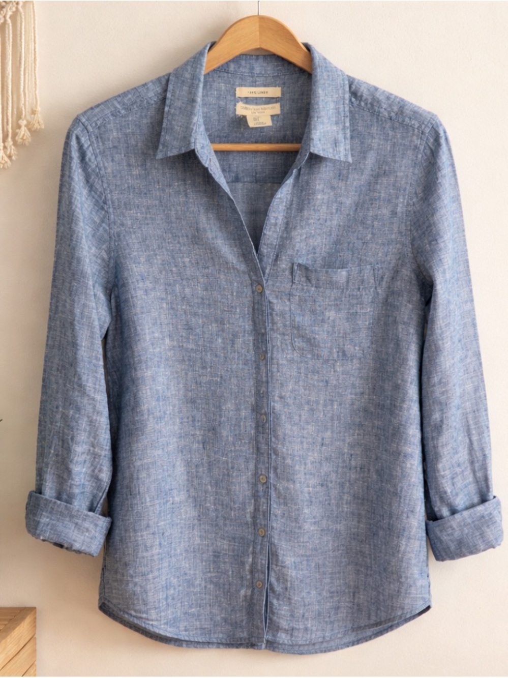 Christian Siriano  100% silk Blue Linen Button-Up Shirt